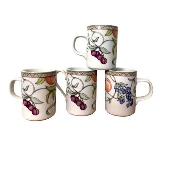 Dansk Umbrian Fruits Porcelain Coffee Mugs Set Of 4 Microwave/Dishwasher Safe - Picture 1 of 7